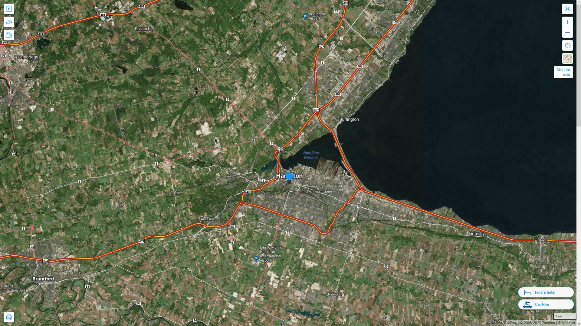 Hamilton Highway and Road Map with Satellite View